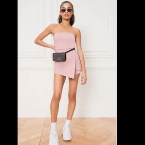 Super down strapless romper skort superdown revolve blush romper